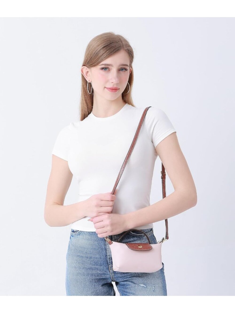 Women's Dusty Pink Crossbody Handbag with Adjustable Strap Fashion Shoulder Bag - Picture 3 of 7